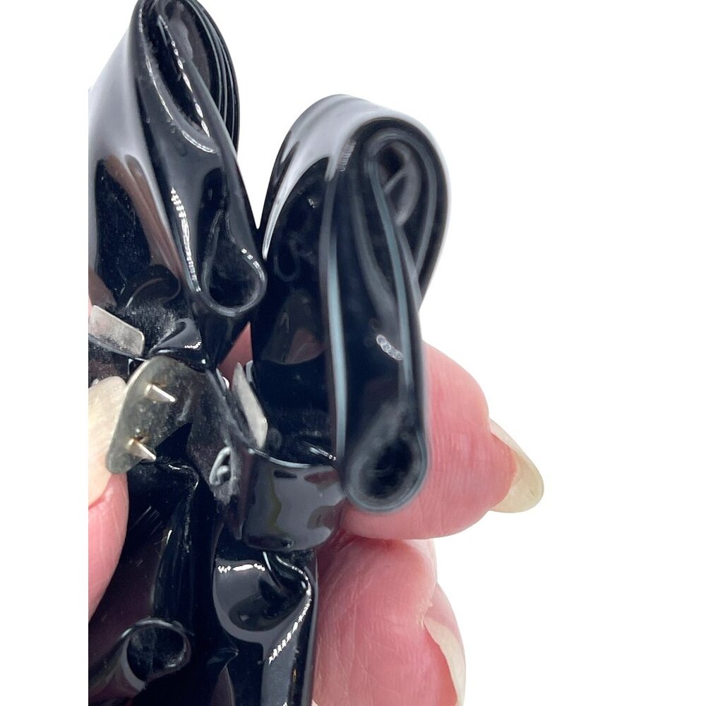 Shoe Clips 2 Black Patent Leather Bow Charm MCM Vintage Classic Design Accessory - Picture 7 of 11